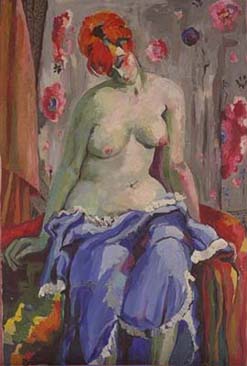 Red-haired Nude in Blue Drape