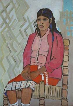 Mexican Girl in Pink on Wood Chair