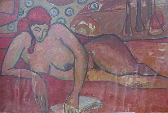 Reclining Red-haired Nude, Reading