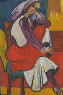 Woman Seated, w/ Red Apron