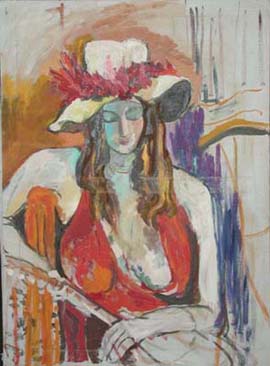 Woman w/ Red Hatband & Halter Top