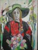 HelenArt - Woman with Green Hatband and Bouquet